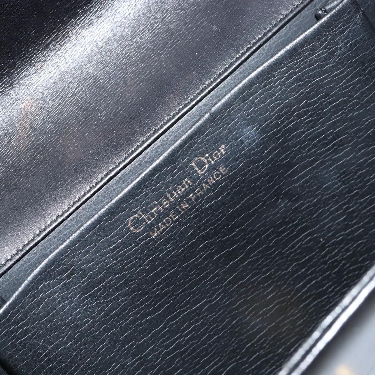 Christian Dior Chain Shoulder Bag Leather Black Gold Auth ka698