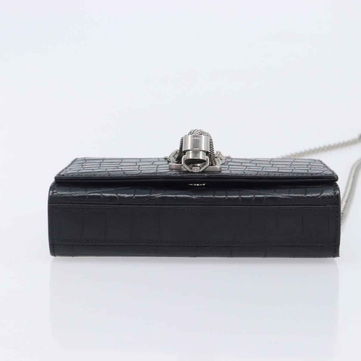 Saint Laurent Kate Chain Shoulder Bag Leather Black Silver Auth ka6981V
