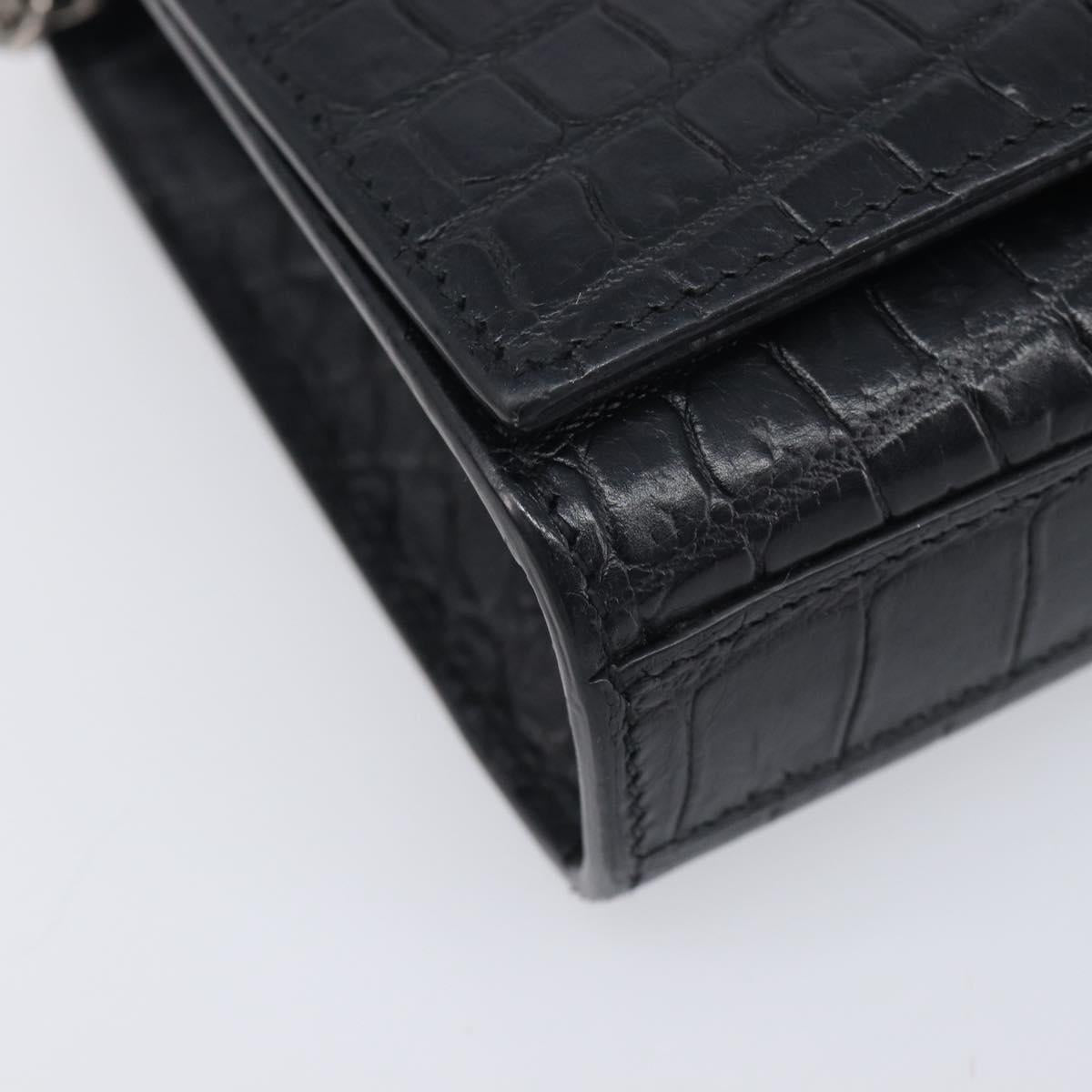 Saint Laurent Kate Chain Shoulder Bag Leather Black Silver Auth ka6981V