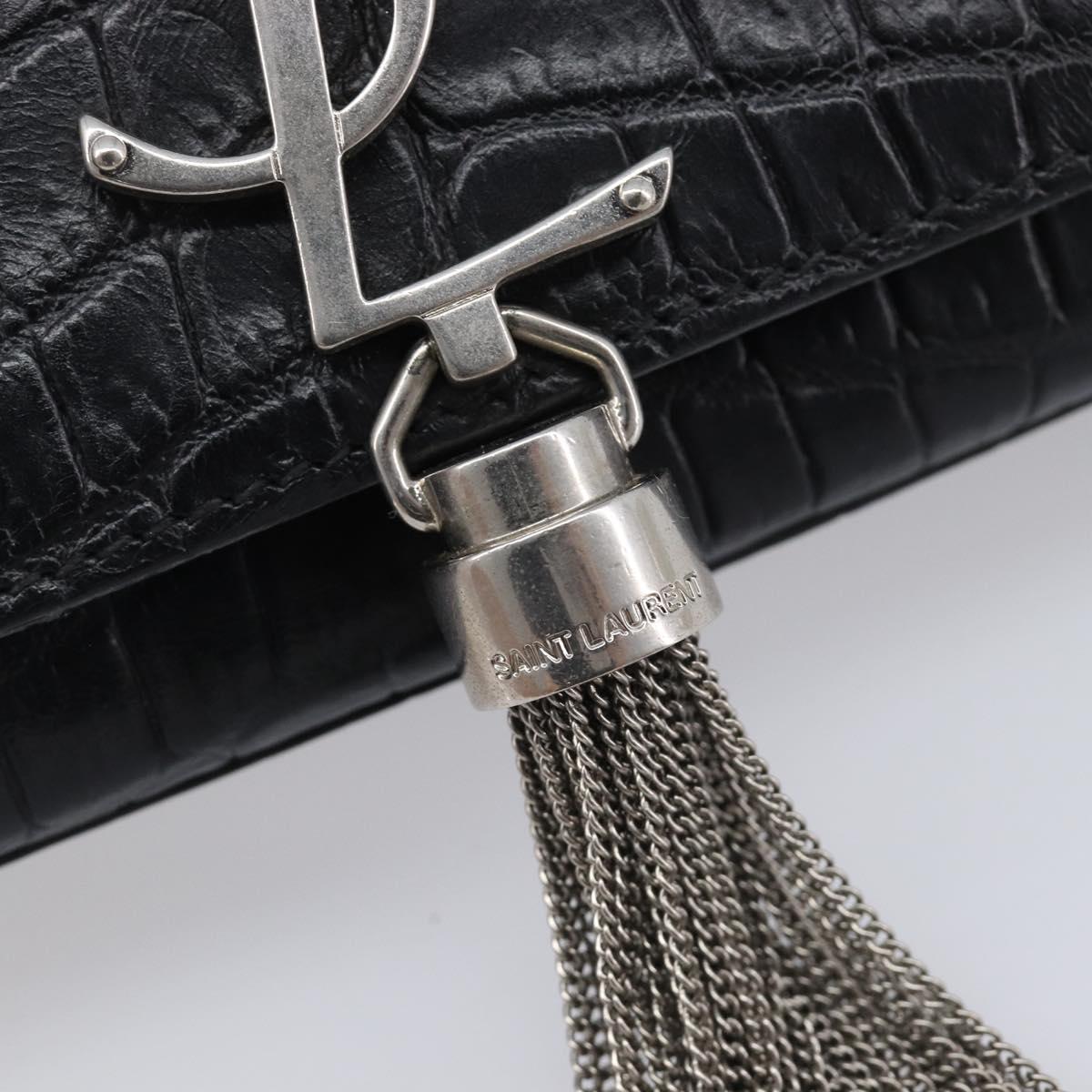Saint Laurent Kate Chain Shoulder Bag Leather Black Silver Auth ka6981V