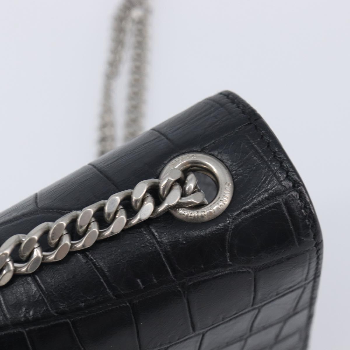 Saint Laurent Kate Chain Shoulder Bag Leather Black Silver Auth ka6981V