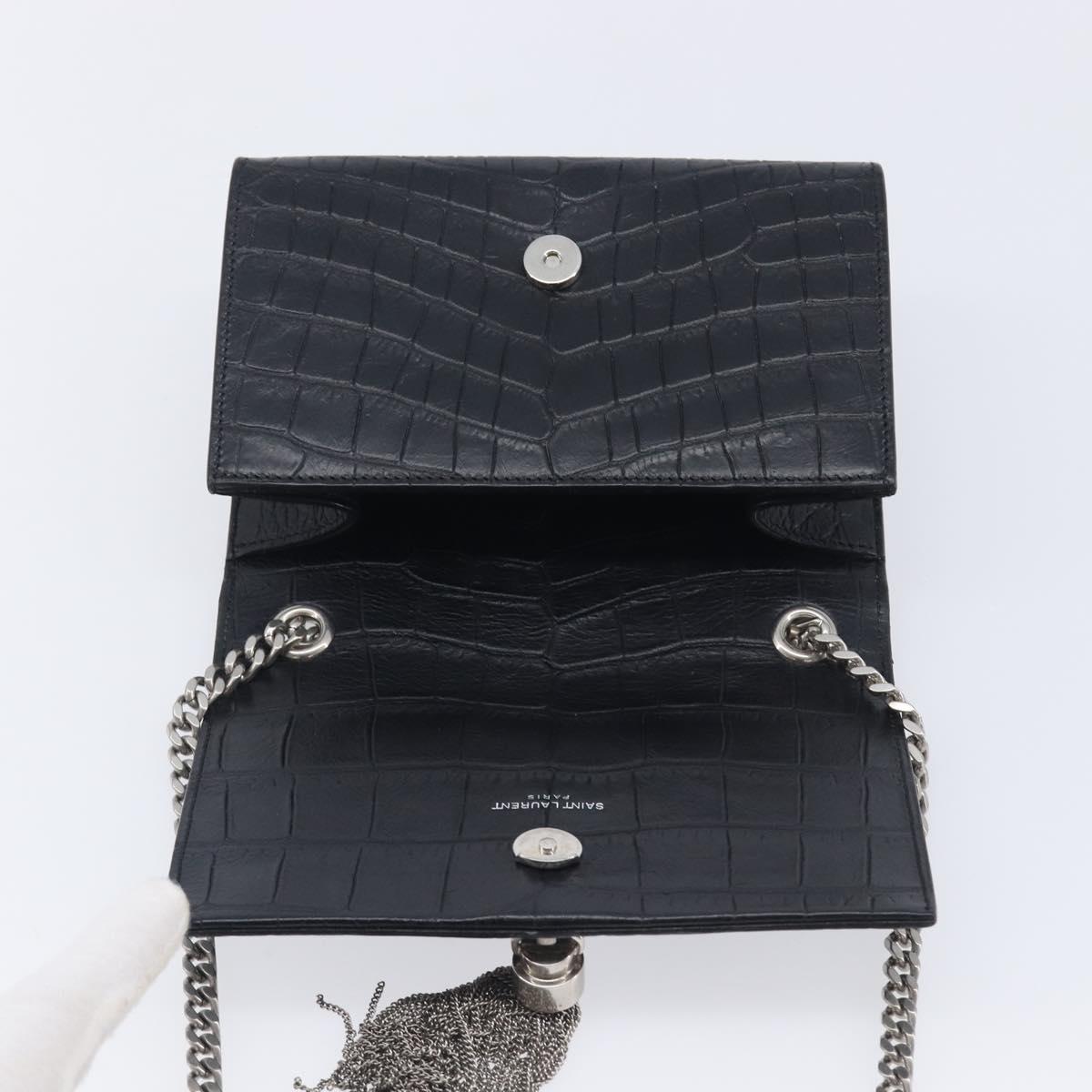 Saint Laurent Kate Chain Shoulder Bag Leather Black Silver Auth ka6981V