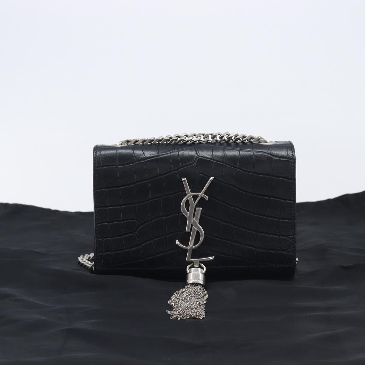 Saint Laurent Kate Chain Shoulder Bag Leather Black Silver Auth ka6981V
