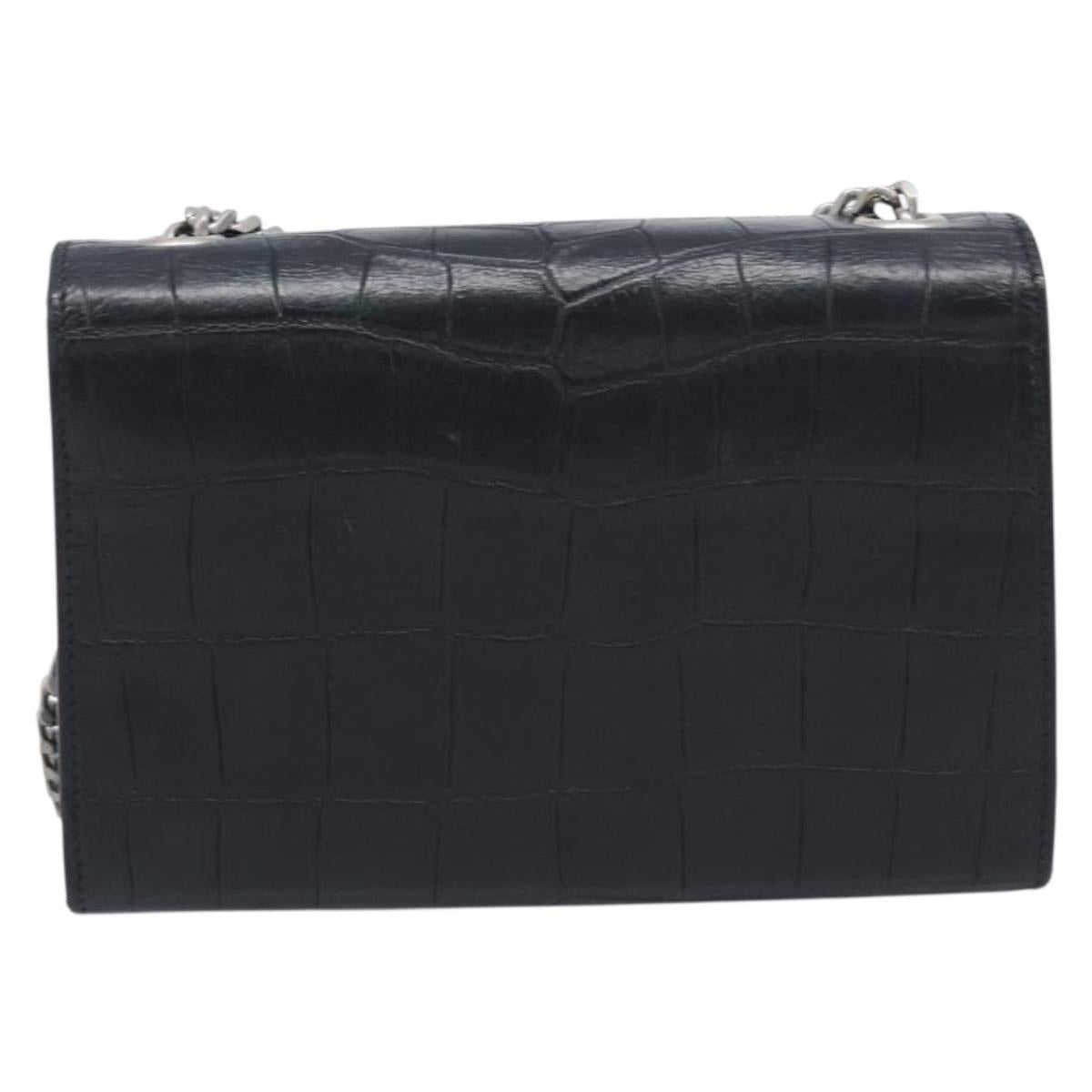 Saint Laurent Kate Chain Shoulder Bag Leather Black Silver Auth ka6981V