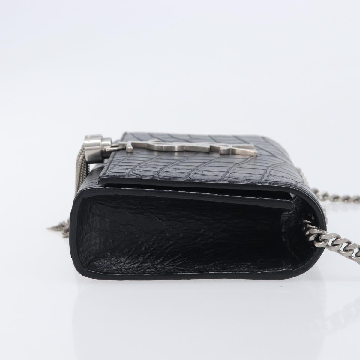 Saint Laurent Kate Chain Shoulder Bag Leather Black Silver Auth ka6981V