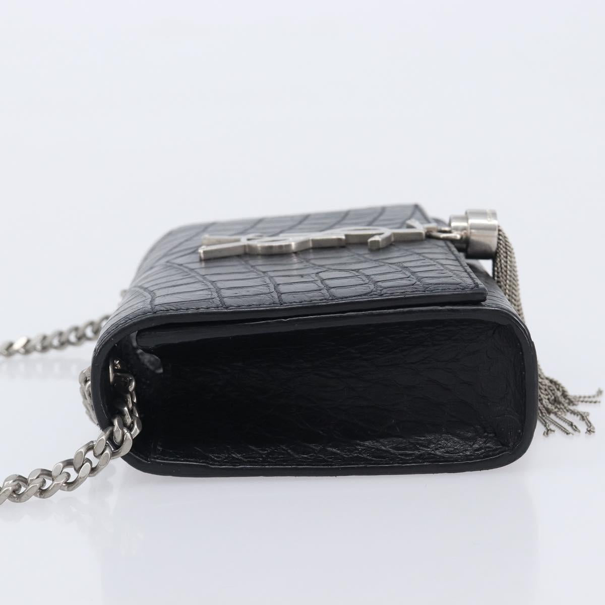 Saint Laurent Kate Chain Shoulder Bag Leather Black Silver Auth ka6981V