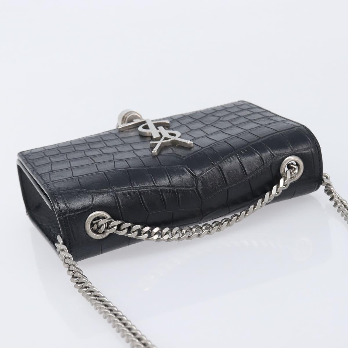 Saint Laurent Kate Chain Shoulder Bag Leather Black Silver Auth ka6981V