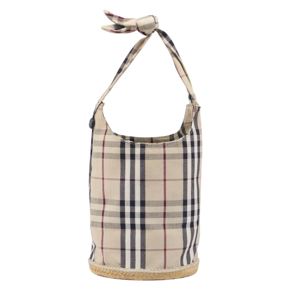 BURBERRY Nova Check Hand Bag Canvas Beige Silver Auth ka6982A