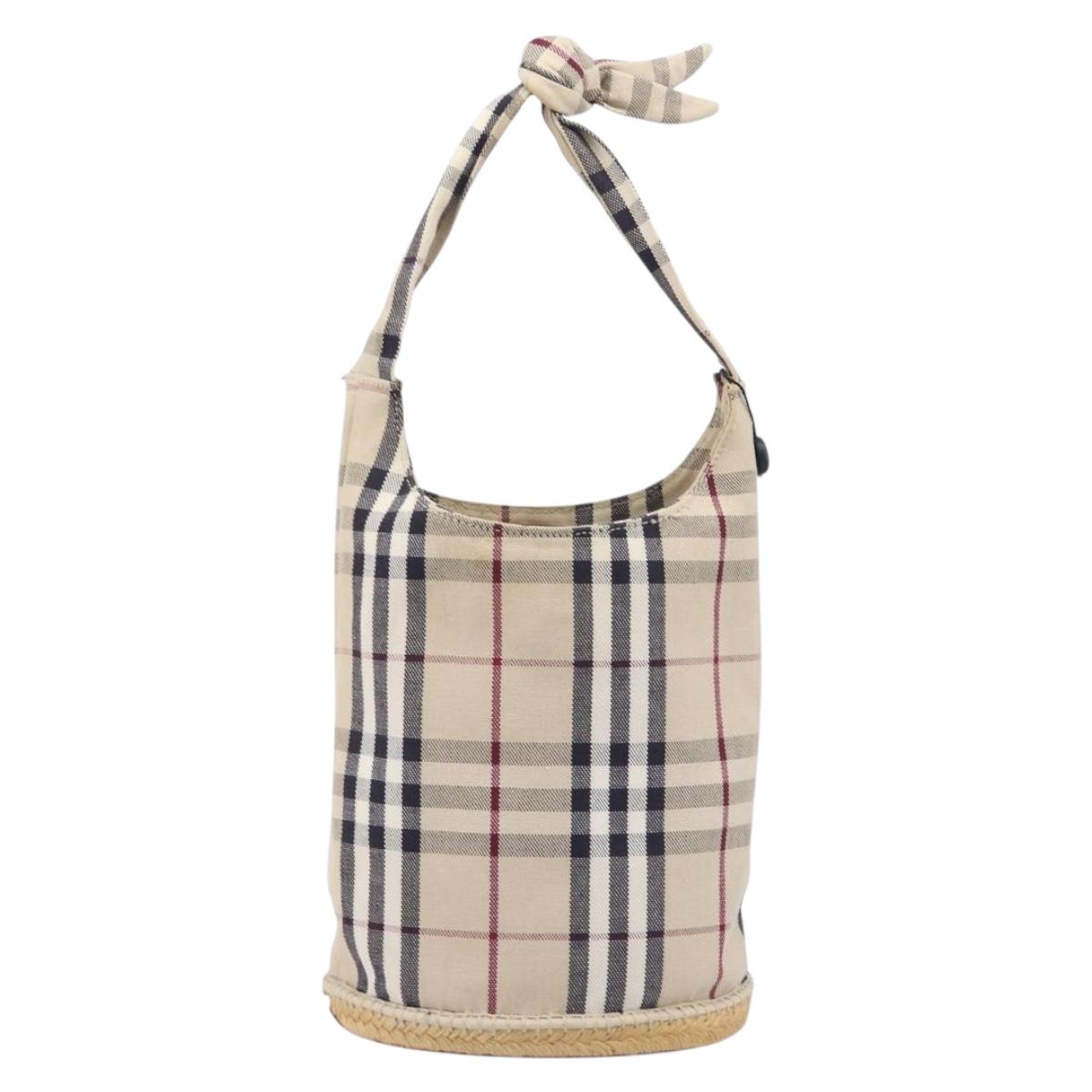 BURBERRY Nova Check Hand Bag Canvas Beige Silver Auth ka6982A