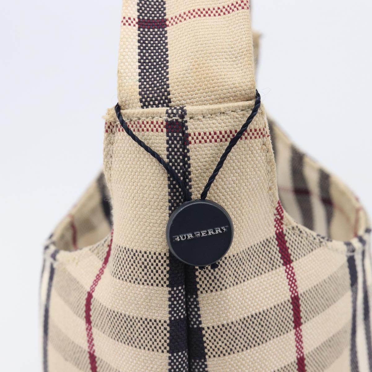 BURBERRY Nova Check Hand Bag Canvas Beige Silver Auth ka6982A