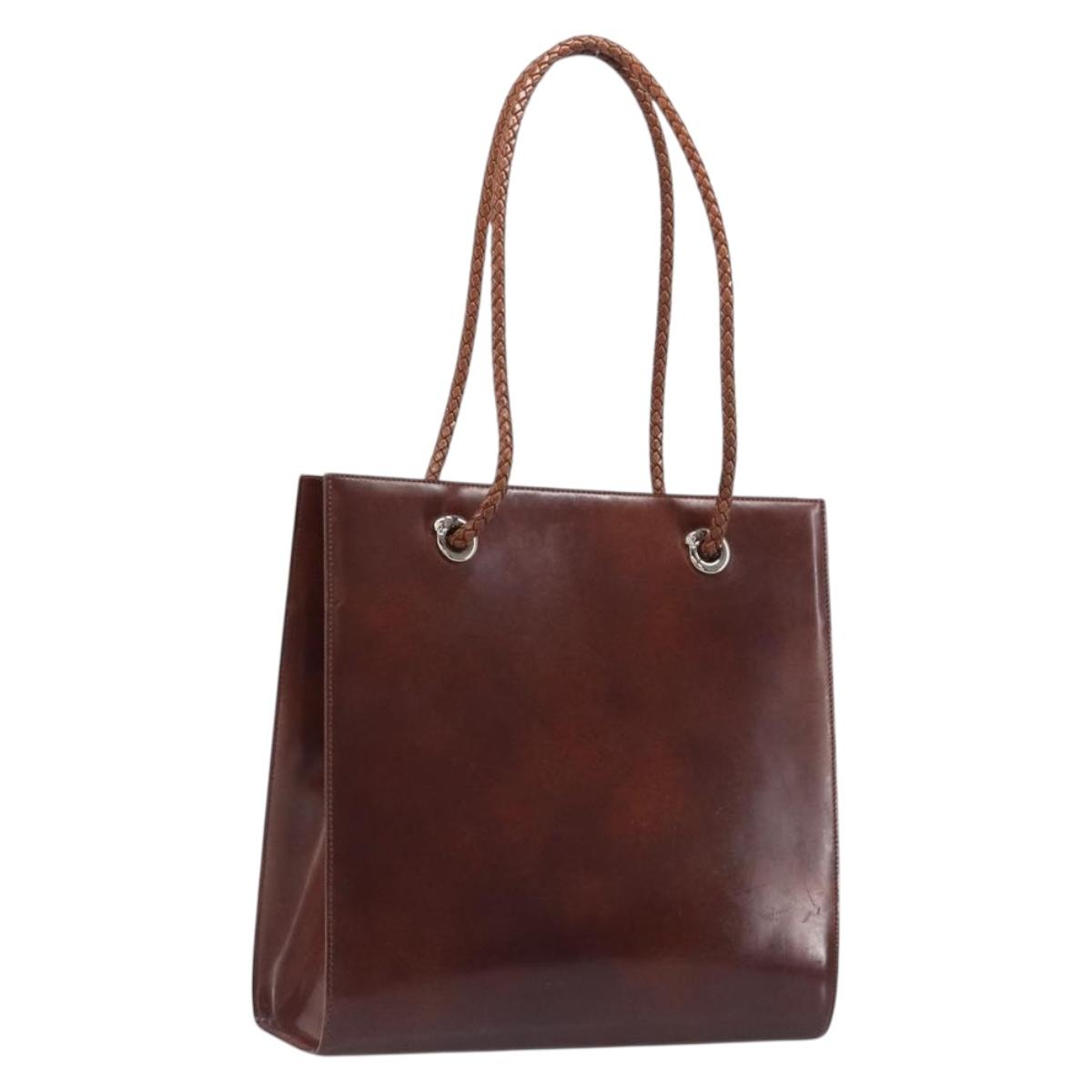 Cartier PANTHERE Tote Bag Patent Leather Brown Silver Auth ka6984A