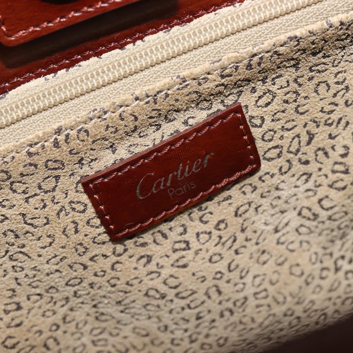 Cartier PANTHERE Tote Bag Patent Leather Brown Silver Auth ka6984A