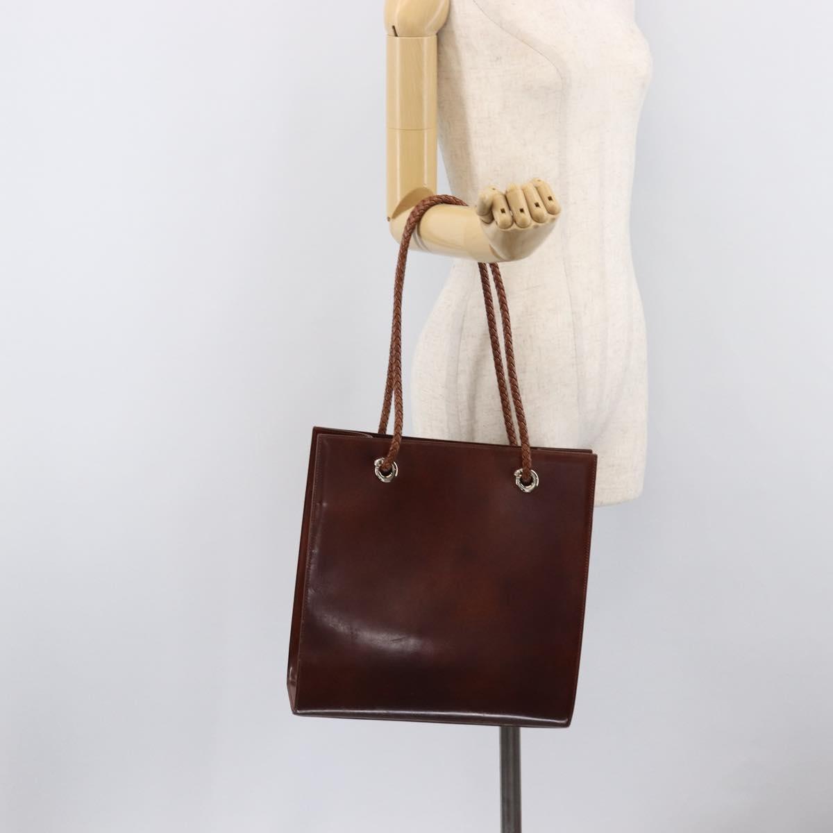 Cartier PANTHERE Tote Bag Patent Leather Brown Silver Auth ka6984A