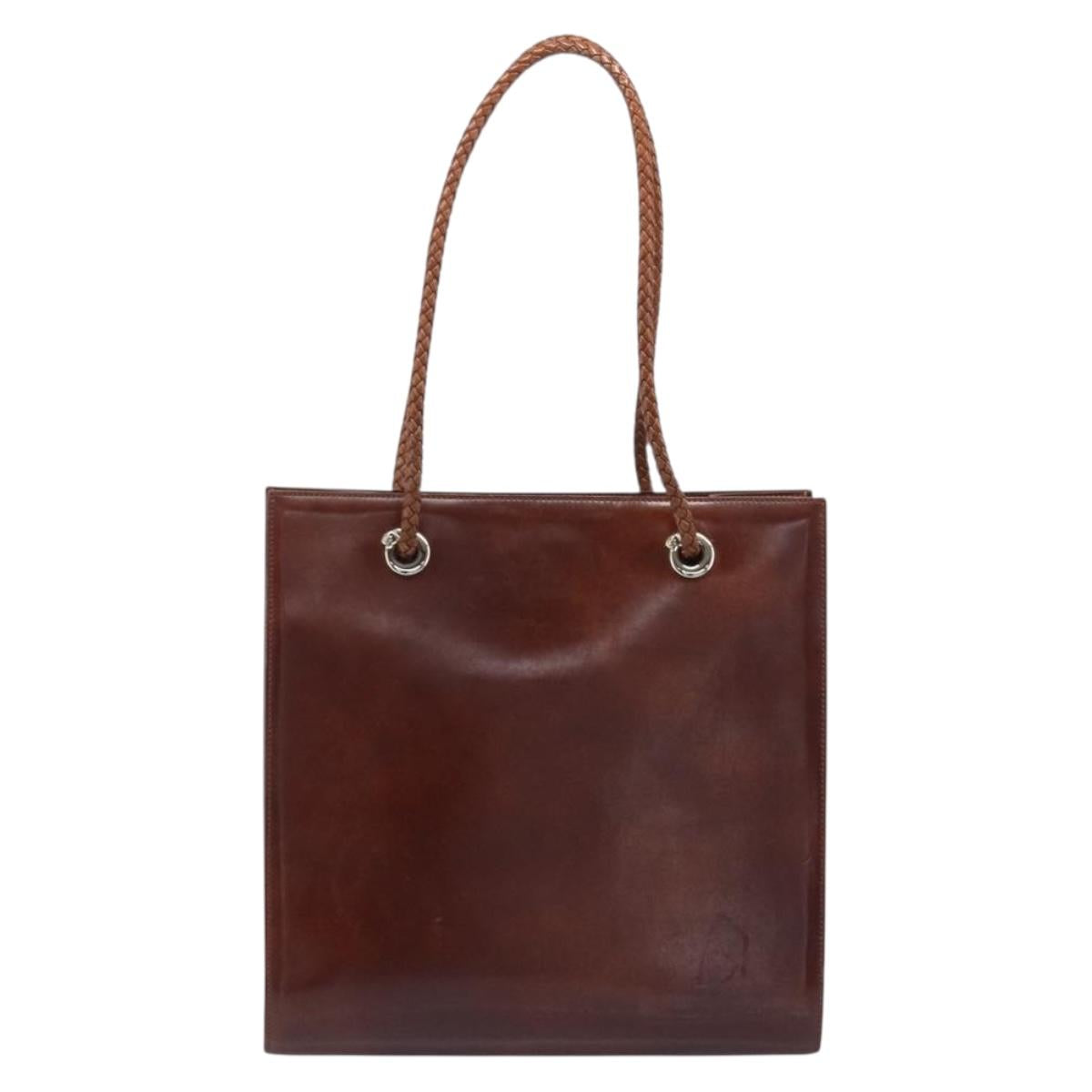 Cartier PANTHERE Tote Bag Patent Leather Brown Silver Auth ka6984A