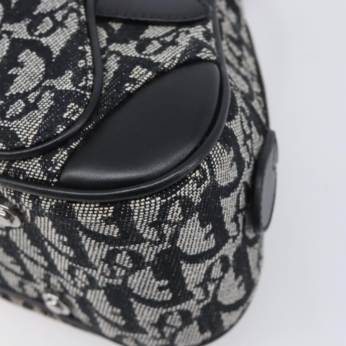 Christian Dior Trotter Canvas Double Saddle Hand Bag Black Silver Auth ka6987V