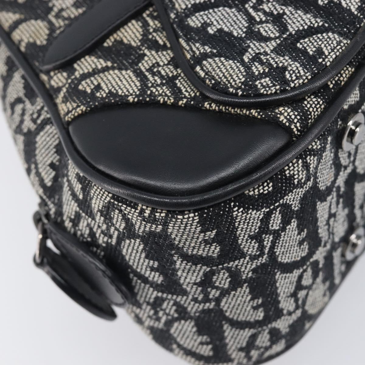 Christian Dior Trotter Canvas Double Saddle Hand Bag Black Silver Auth ka6987V