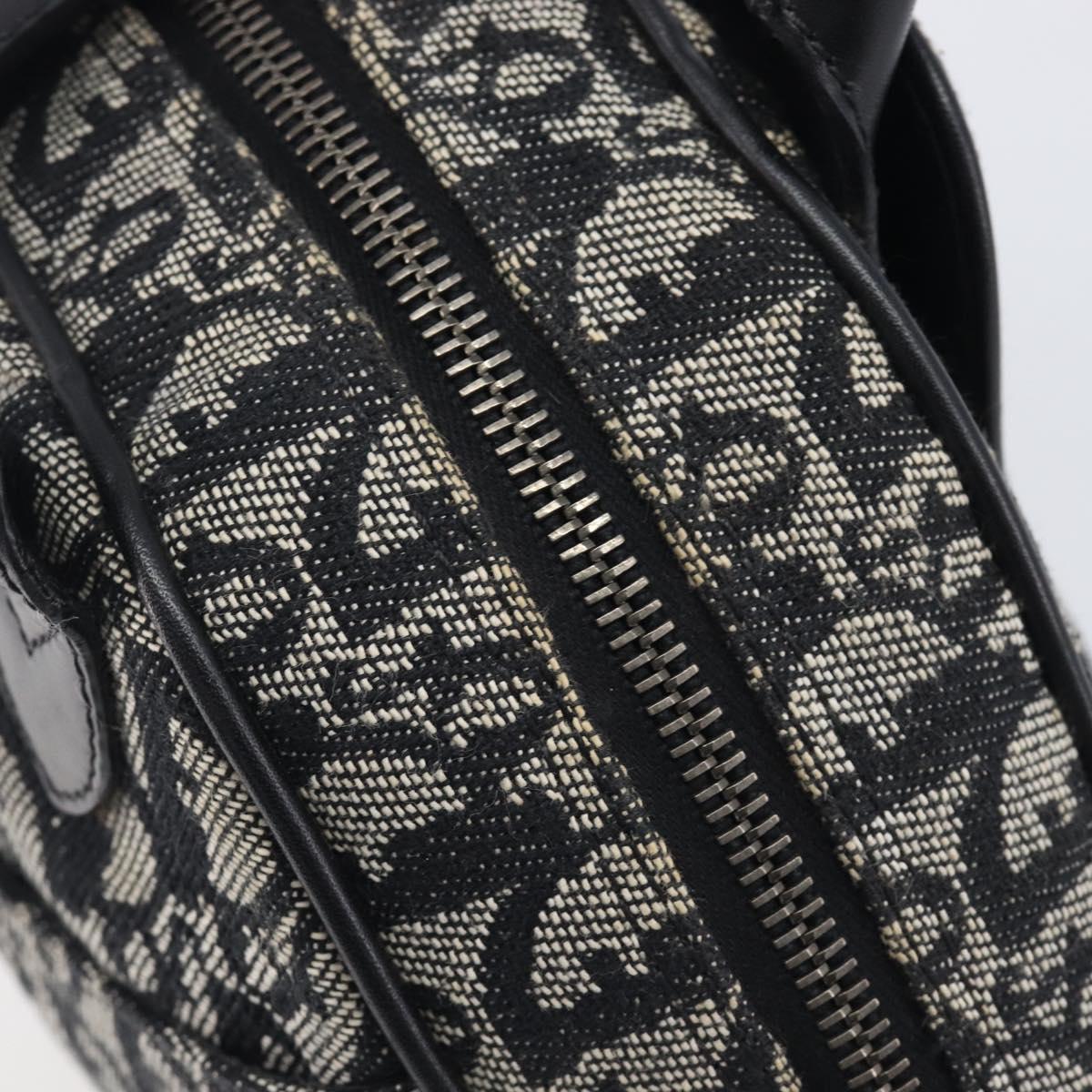 Christian Dior Trotter Canvas Double Saddle Hand Bag Black Silver Auth ka6987V