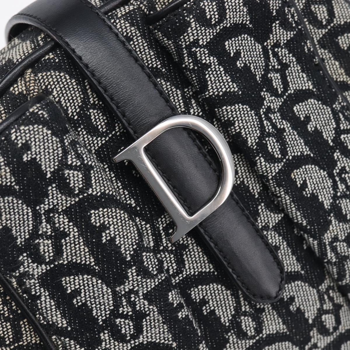 Christian Dior Trotter Canvas Double Saddle Hand Bag Black Silver Auth ka6987V
