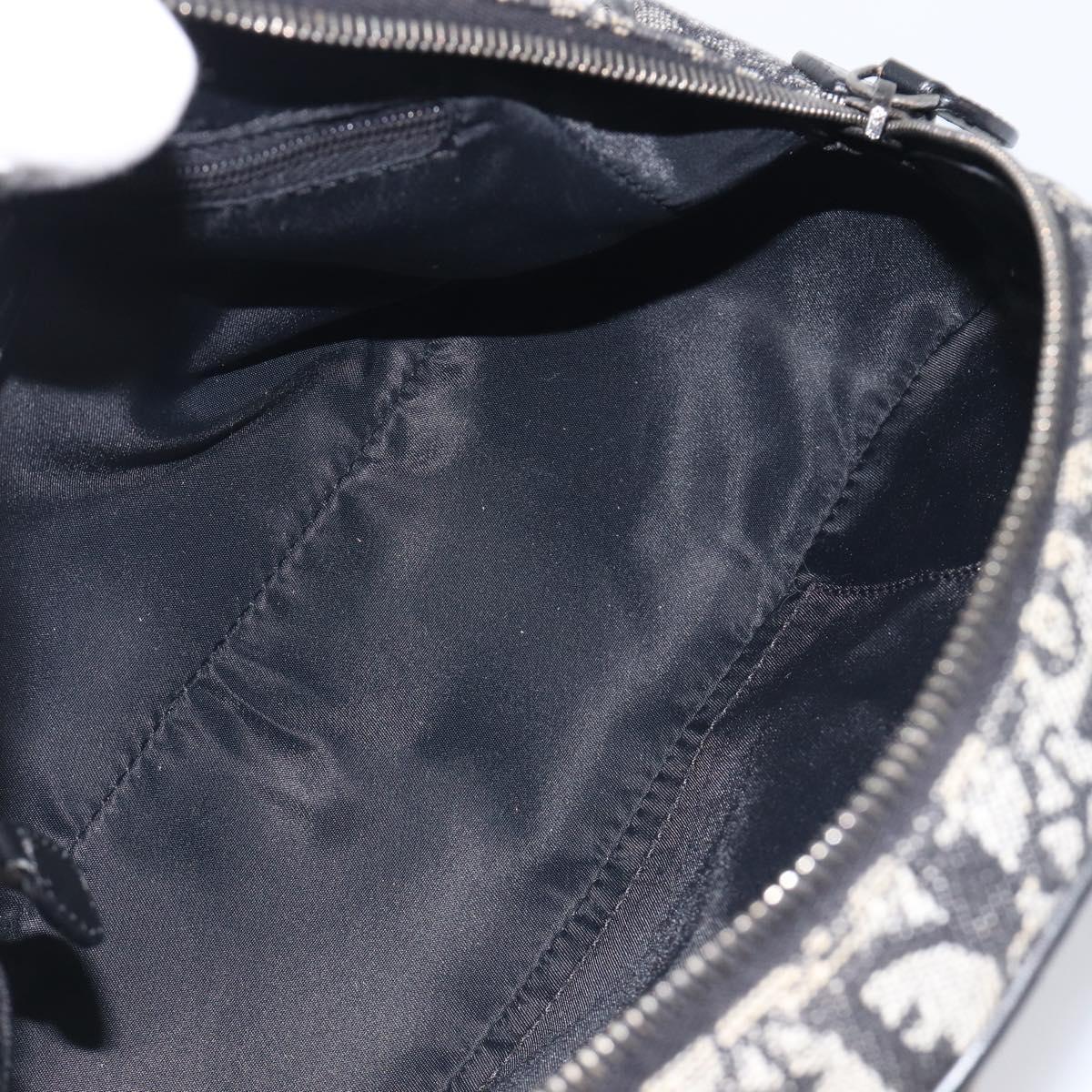 Christian Dior Trotter Canvas Double Saddle Hand Bag Black Silver Auth ka6987V