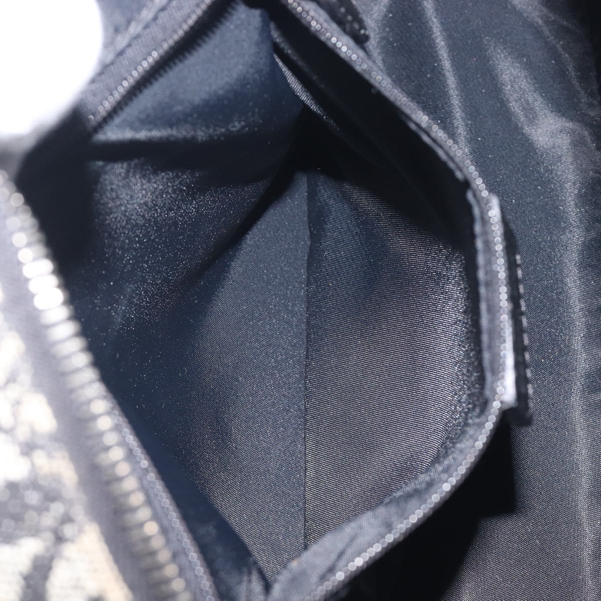 Christian Dior Trotter Canvas Double Saddle Hand Bag Black Silver Auth ka6987V