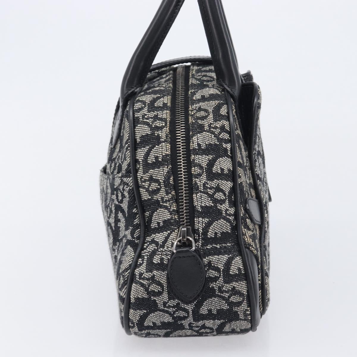 Christian Dior Trotter Canvas Double Saddle Hand Bag Black Silver Auth ka6987V