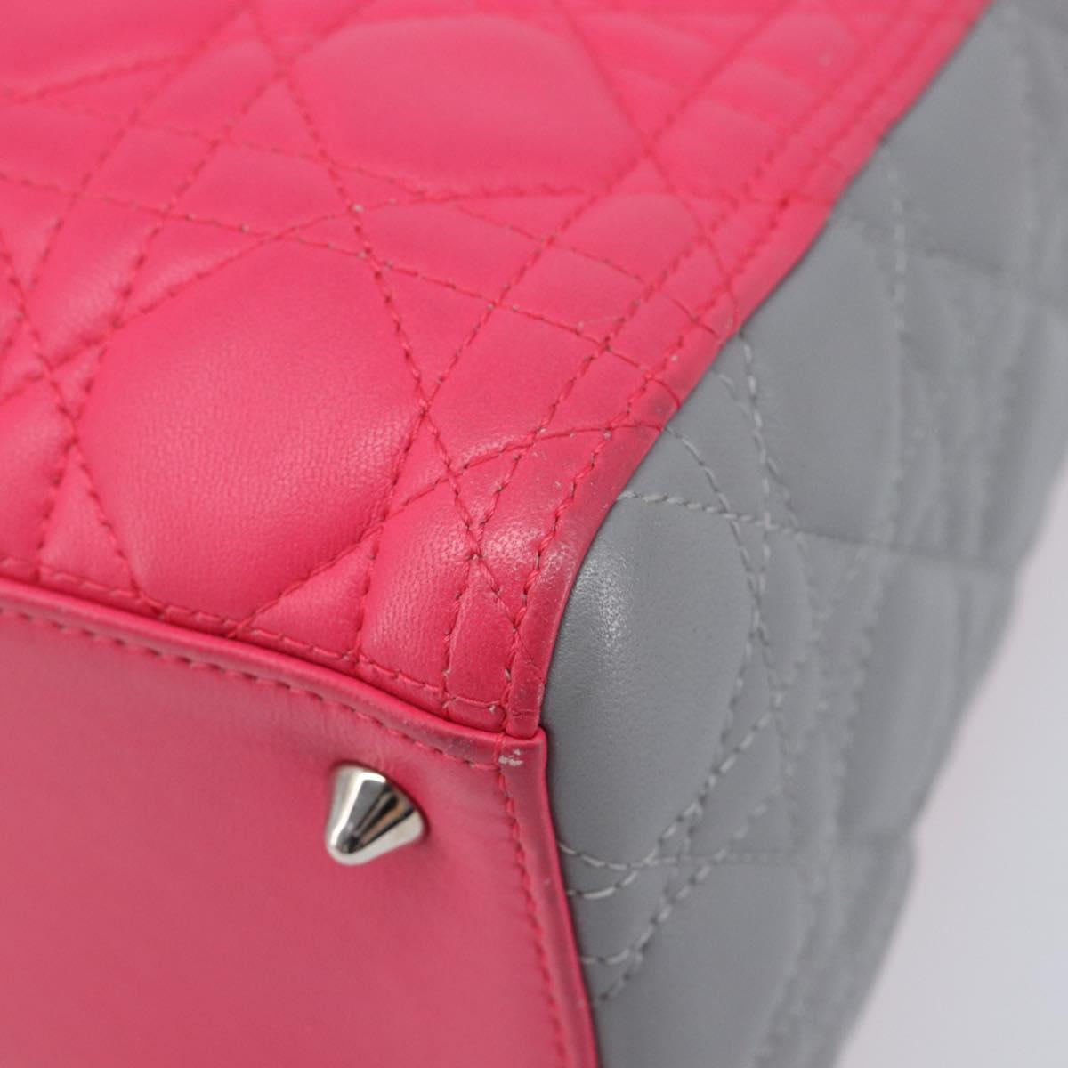 Christian Dior Lady Dior Hand Bag Lamb Skin 2way Pink Silver Auth ka6988SAM