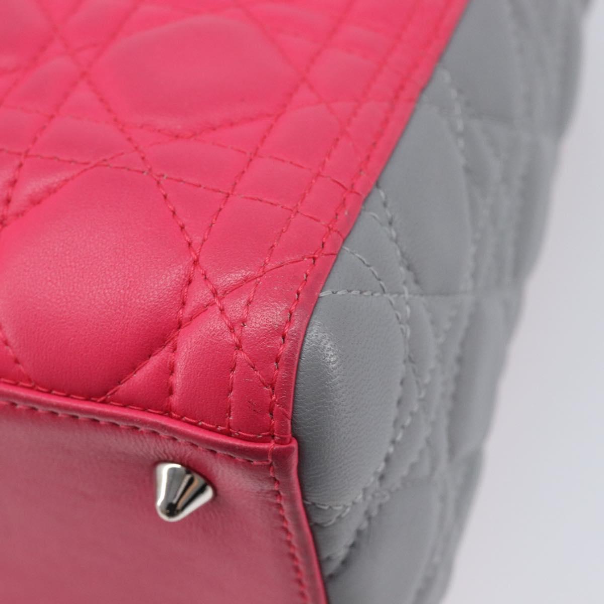 Christian Dior Lady Dior Hand Bag Lamb Skin 2way Pink Silver Auth ka6988SAM