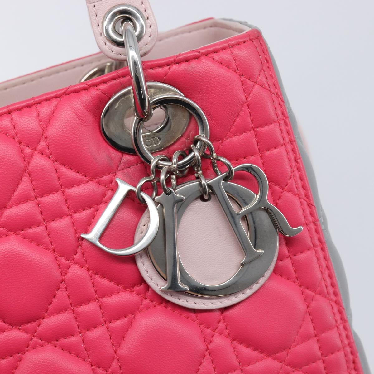 Christian Dior Lady Dior Hand Bag Lamb Skin 2way Pink Silver Auth ka6988SAM