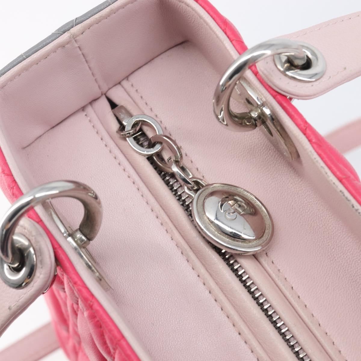 Christian Dior Lady Dior Hand Bag Lamb Skin 2way Pink Silver Auth ka6988SAM