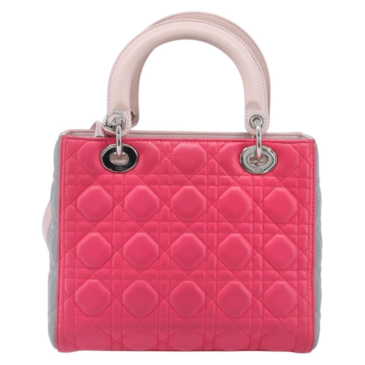 Christian Dior Lady Dior Hand Bag Lamb Skin 2way Pink Silver Auth ka6988SAM