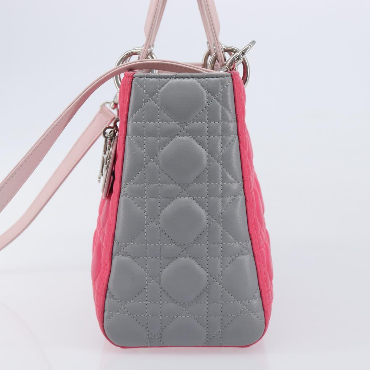Christian Dior Lady Dior Hand Bag Lamb Skin 2way Pink Silver Auth ka6988SAM