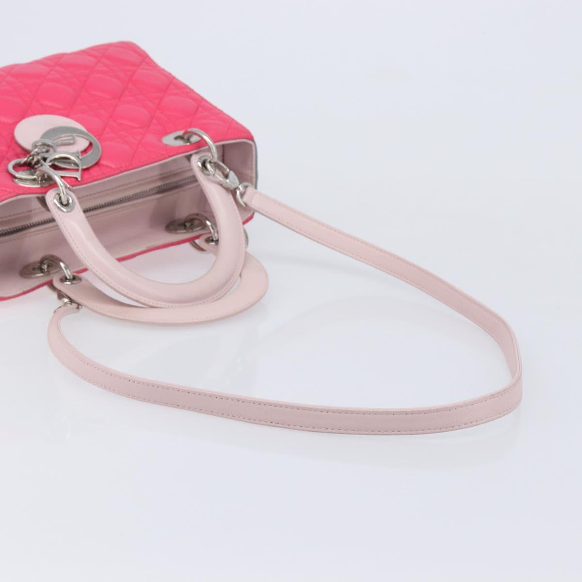 Christian Dior Lady Dior Hand Bag Lamb Skin 2way Pink Silver Auth ka6988SAM