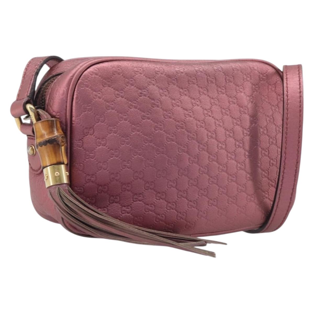 GUCCI Micro GG Canvas Guccissima Bamboo Bag Leather Pink 309538 Auth ka6989A