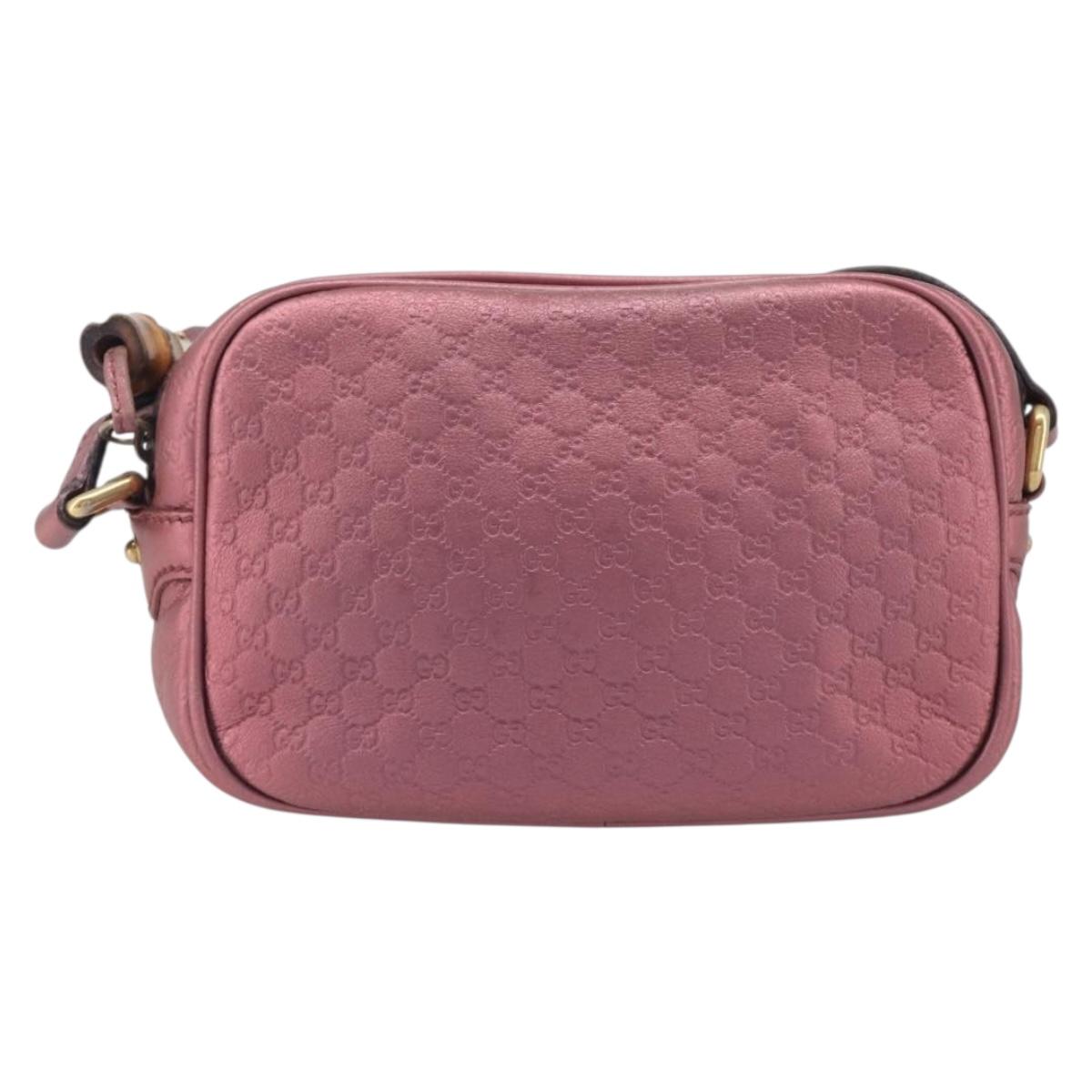 GUCCI Micro GG Canvas Guccissima Bamboo Bag Leather Pink 309538 Auth ka6989A