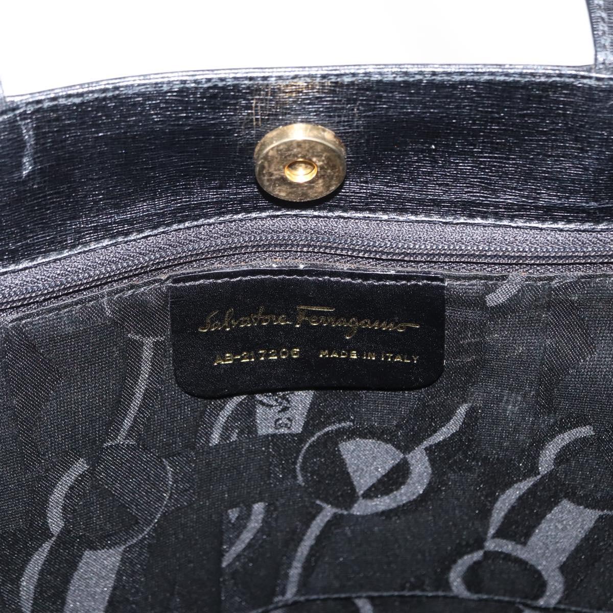 Salvatore Ferragamo Tote Bag Leather Black Gold Auth ka699