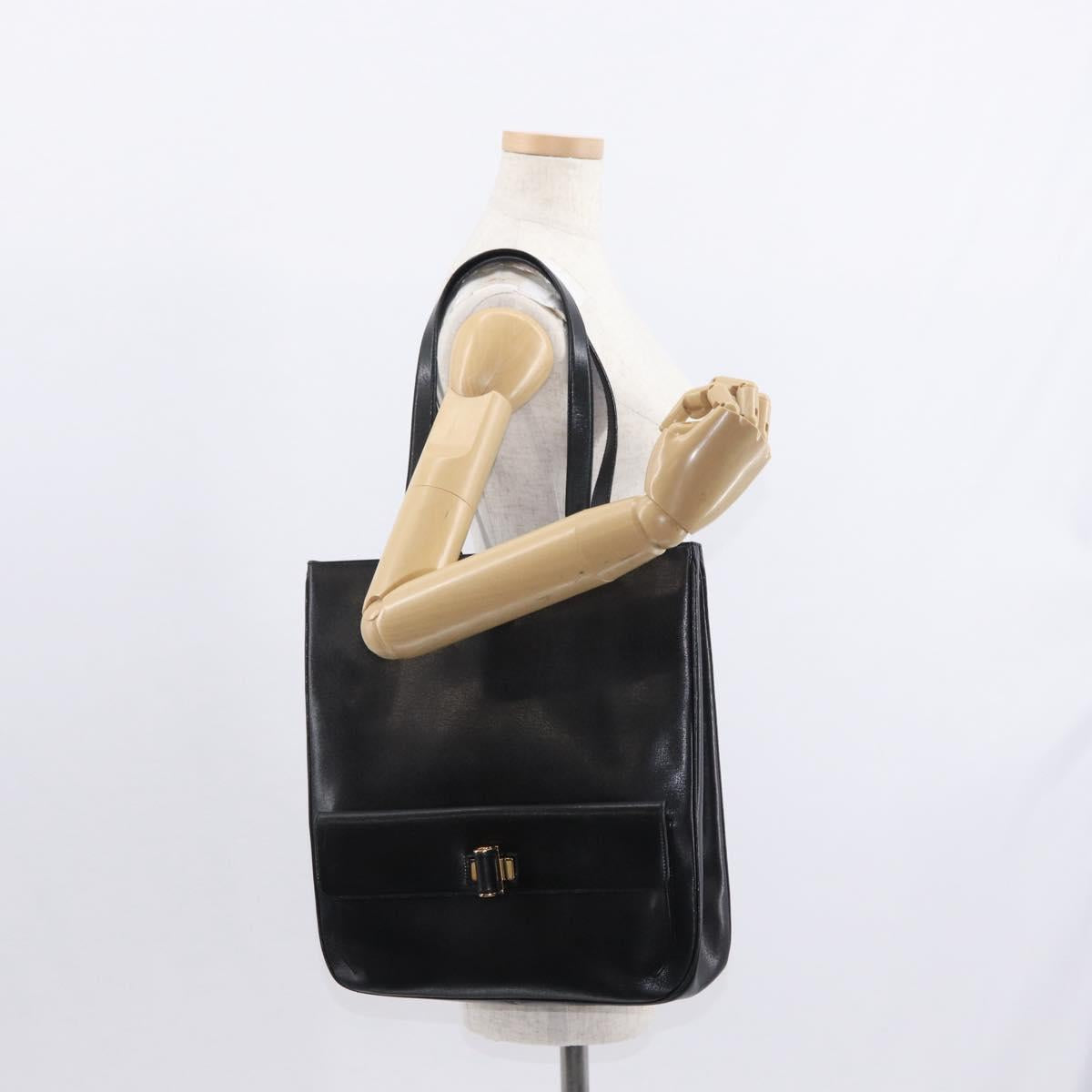 Salvatore Ferragamo Tote Bag Leather Black Gold Auth ka699