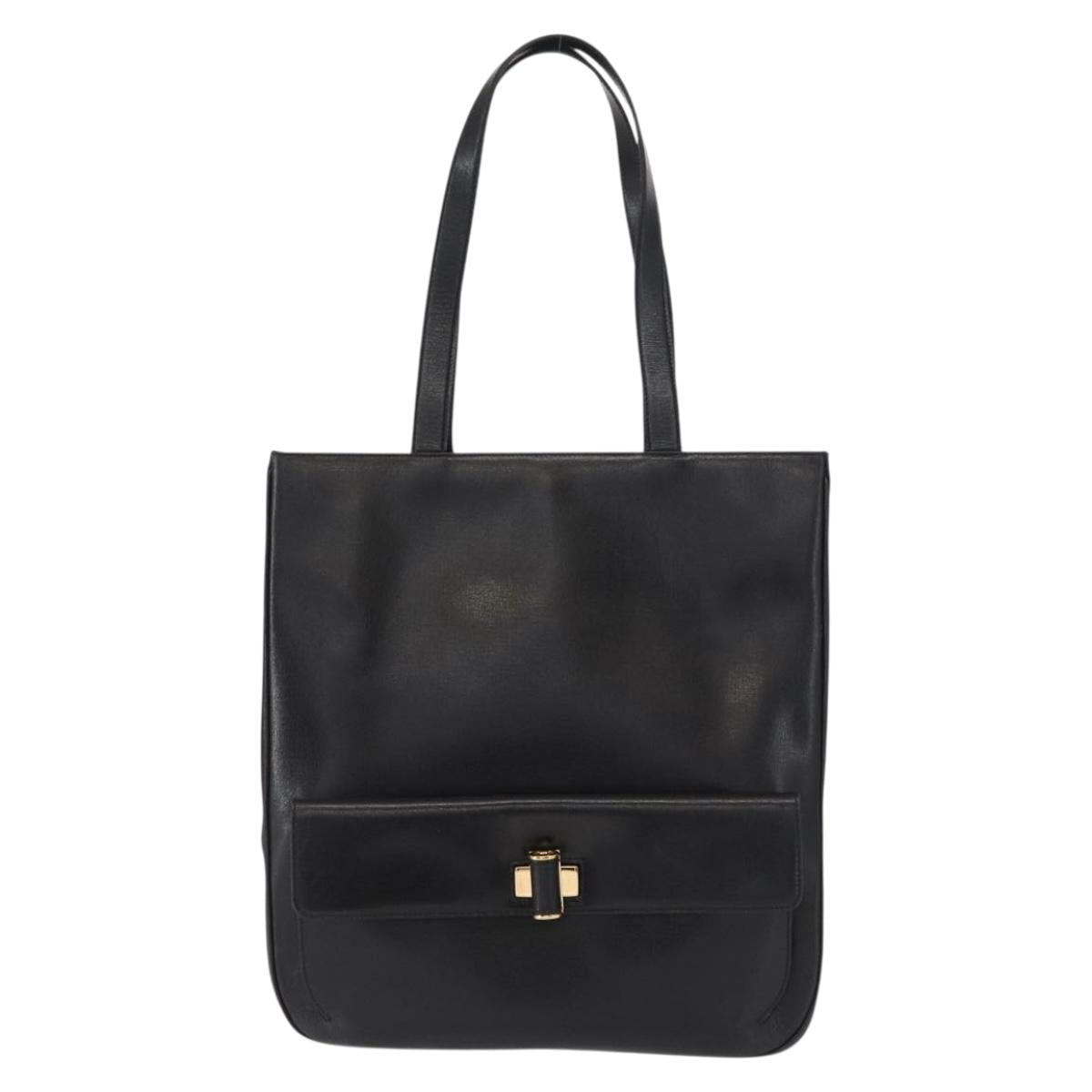 Salvatore Ferragamo Tote Bag Leather Black Gold Auth ka699