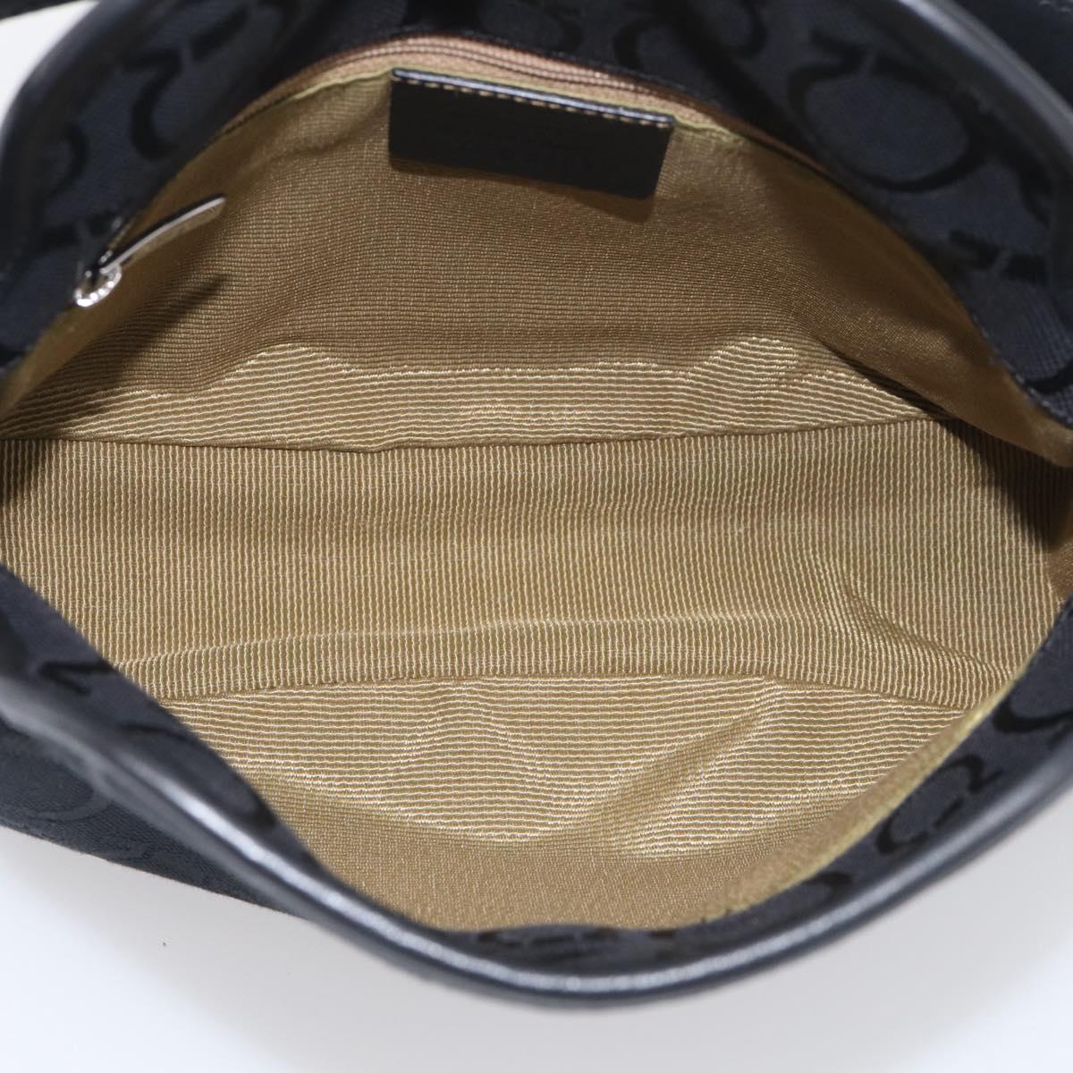 Salvatore Ferragamo Gancini Shoulder Bag Canvas Black Silver Auth ka6990A