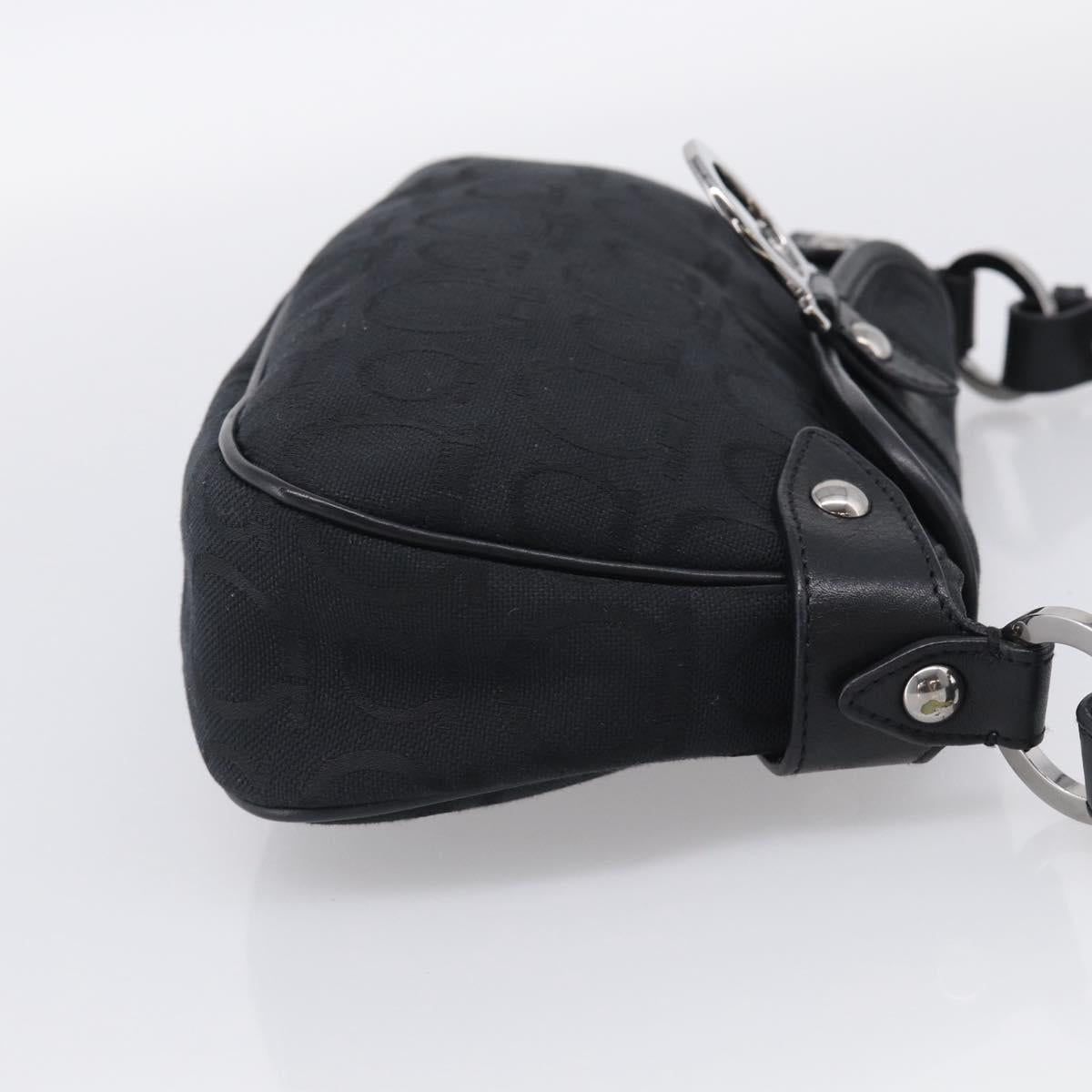 Salvatore Ferragamo Gancini Shoulder Bag Canvas Black Silver Auth ka6990A