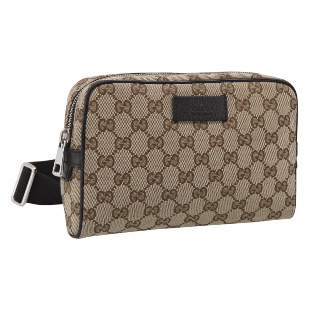 GUCCI GG Canvas Waist Bag Beige Silver 449174 Auth ka6993V