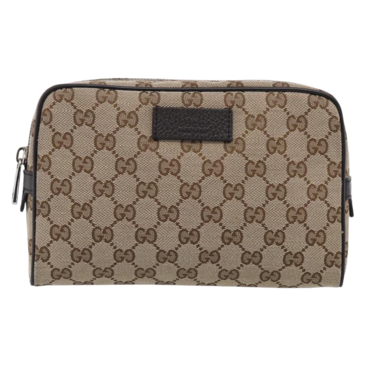 GUCCI GG Canvas Waist Bag Beige Silver 449174 Auth ka6993V