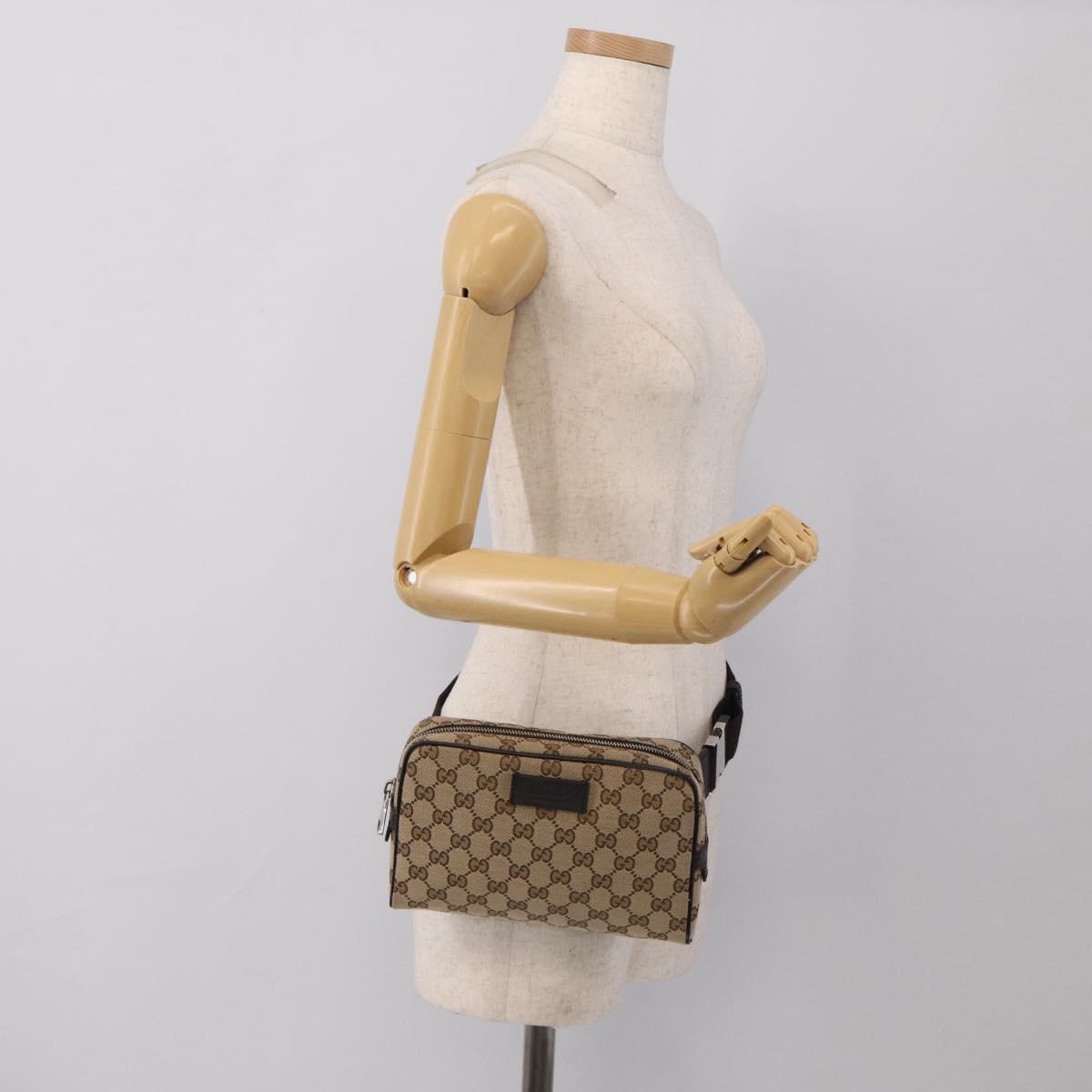 GUCCI GG Canvas Waist Bag Beige Silver 449174 Auth ka6993V