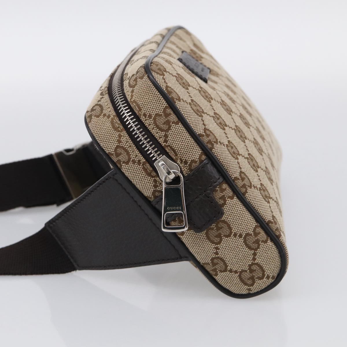GUCCI GG Canvas Waist Bag Beige Silver 449174 Auth ka6993V