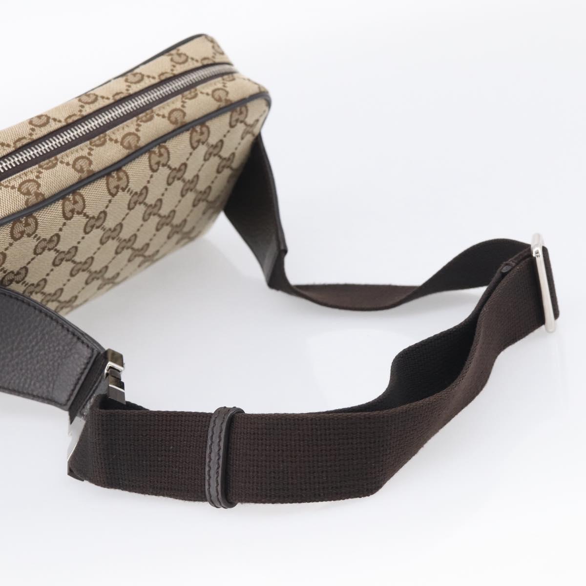 GUCCI GG Canvas Waist Bag Beige Silver 449174 Auth ka6993V