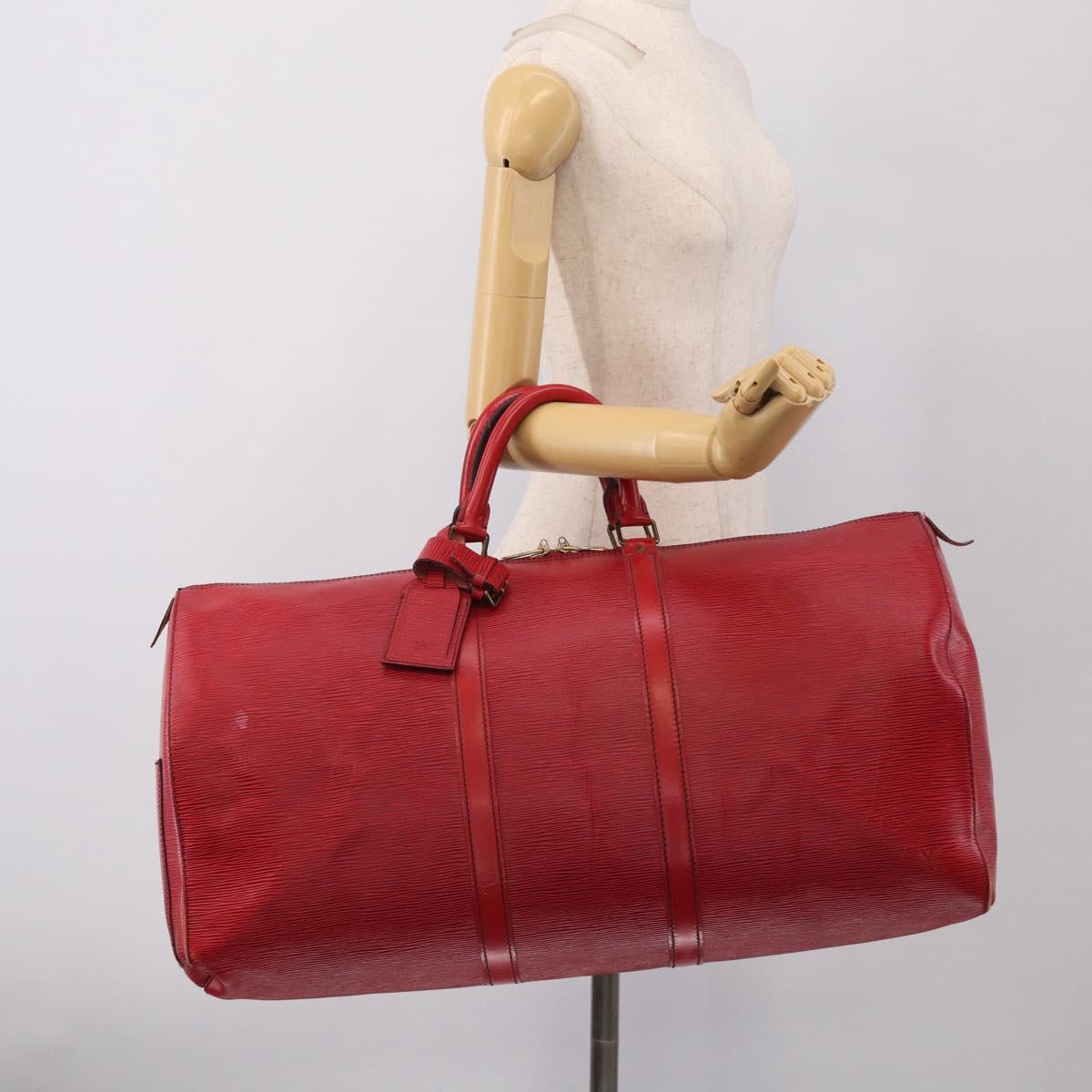 LOUIS VUITTON Epi Keepall 60 Boston Bag Red M42947 LV Auth ka6995