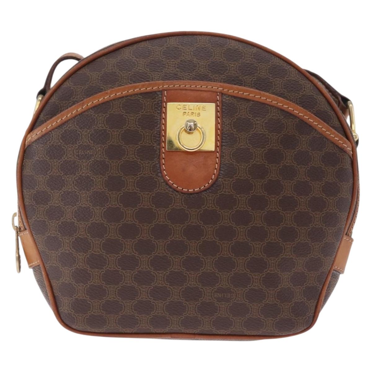 CELINE Macadam Canvas Shoulder Bag PVC Leather Brown Gold Auth ka7000