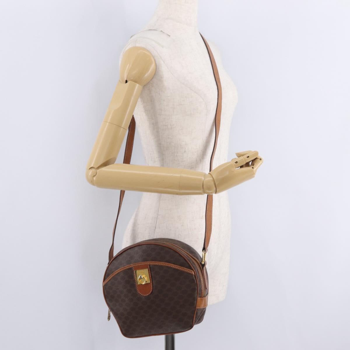CELINE Macadam Canvas Shoulder Bag PVC Leather Brown Gold Auth ka7000