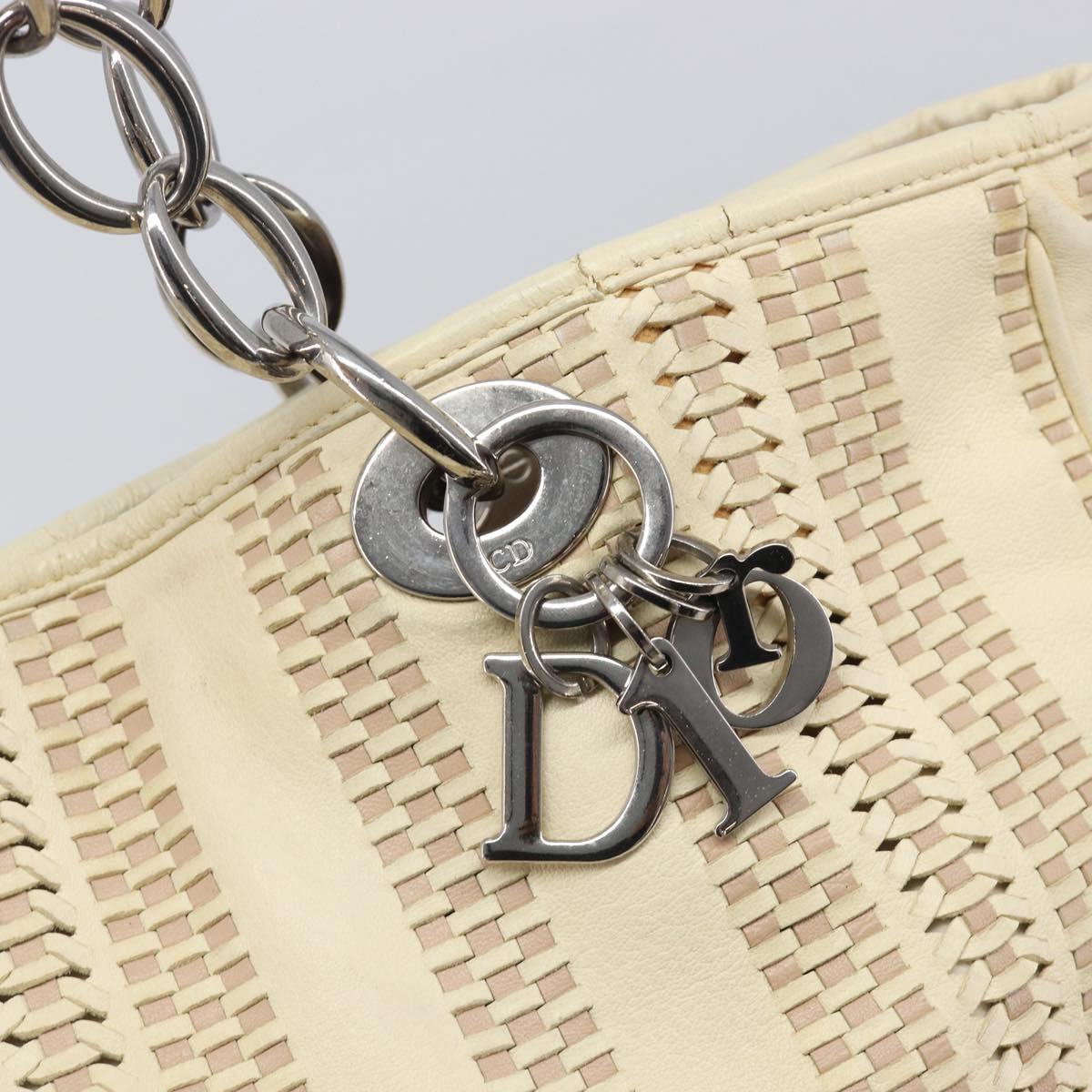 Christian Dior Chain Tote Bag Leather Beige Silver Auth ka7002A