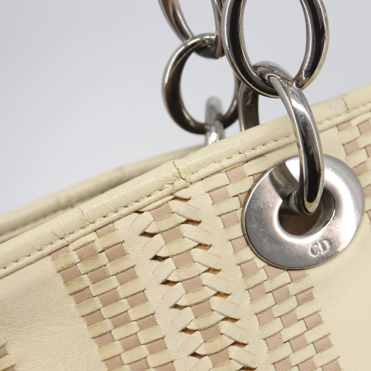 Christian Dior Chain Tote Bag Leather Beige Silver Auth ka7002A