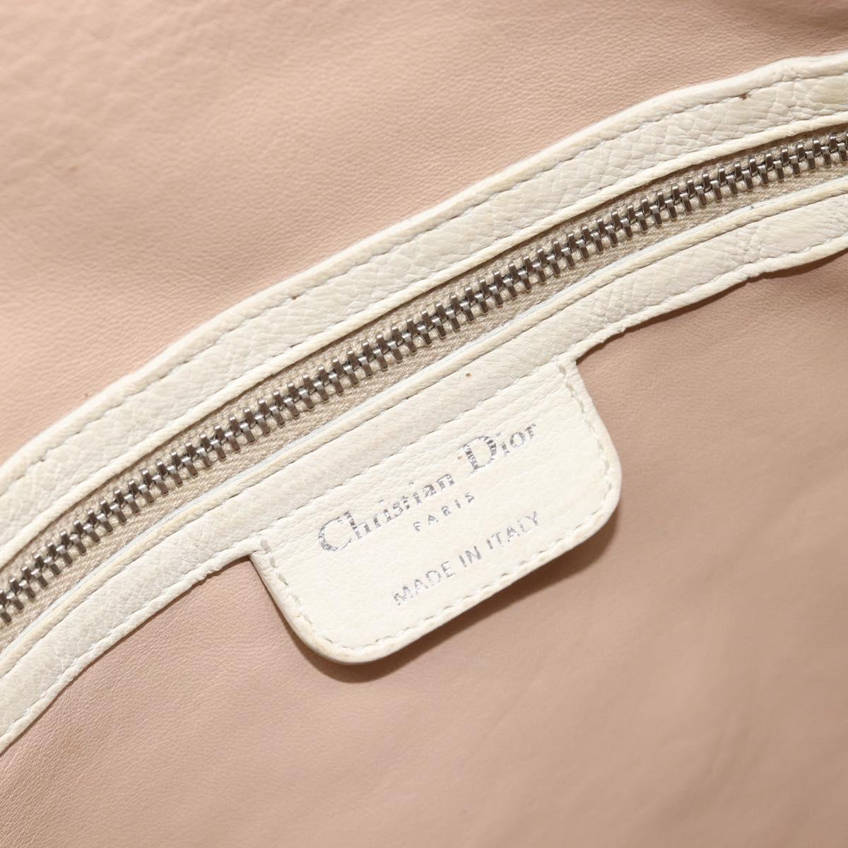 Christian Dior Chain Tote Bag Leather Beige Silver Auth ka7002A